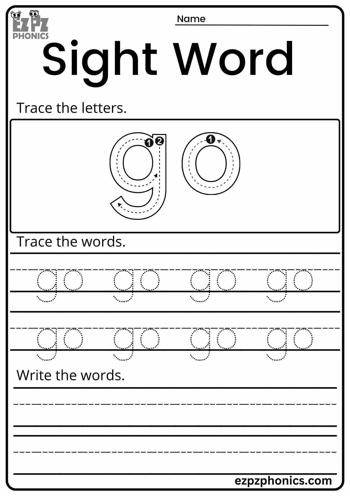 Dolch Sight Word "Go" Activity for Early Learners PDF Download